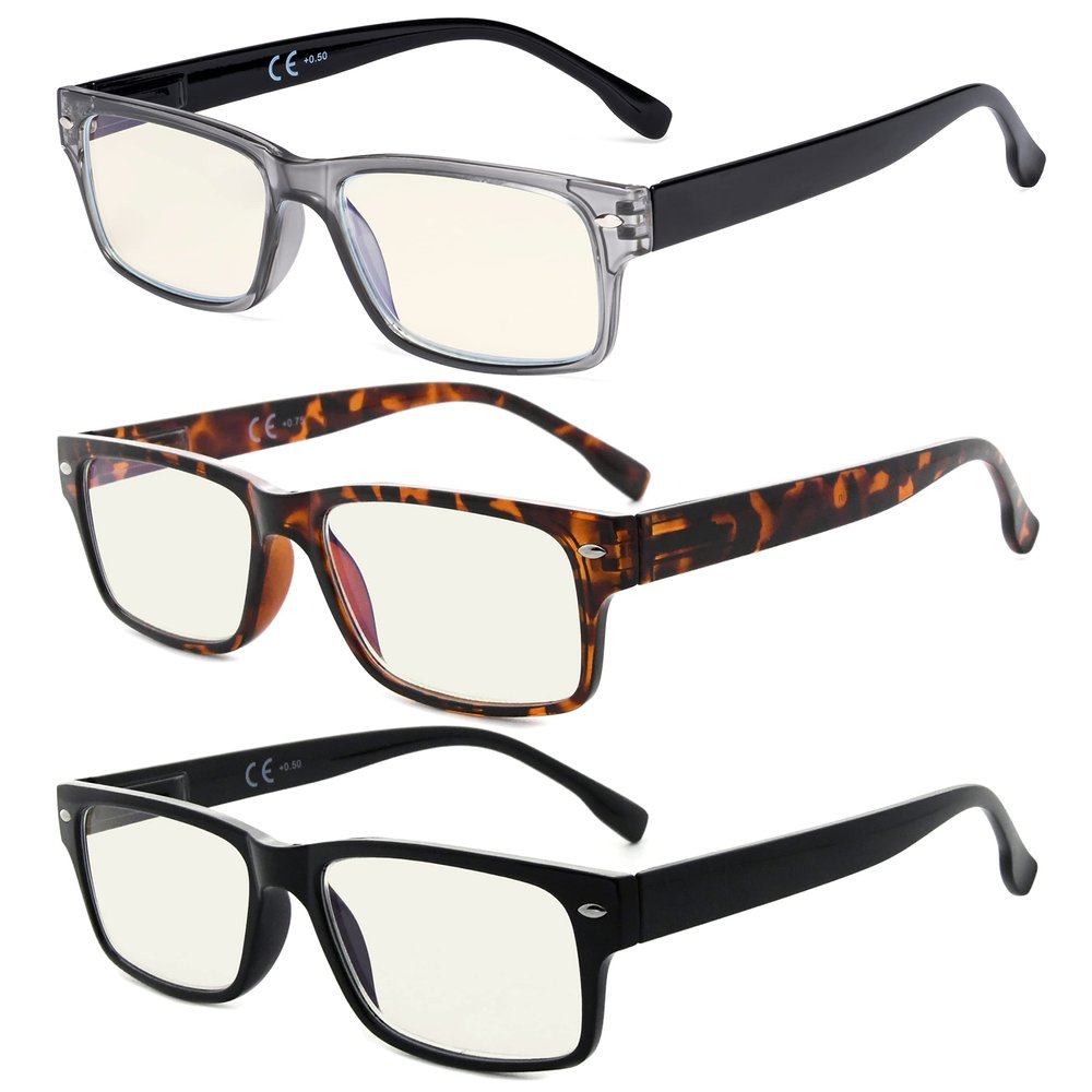 Eyekepper 3 Pack Computer Reading Glasses - Stylish Blue Light Blocking Readers for Women Men +0.50