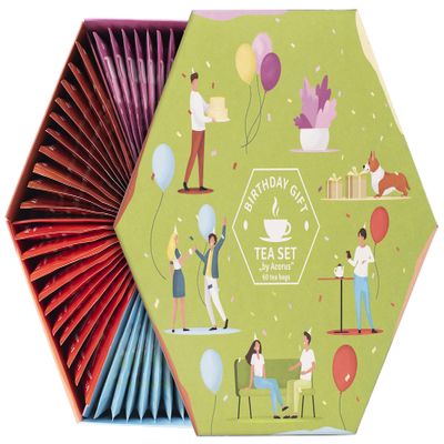 ACORUS | Birthday Gift Tea Set | Natural Tea Hamper Box Gift Set of 6 Flavors | Thoughtful Present for Birthday | Large Selection Box | Tea Gift Sets | 60 Herbal and Fruit Tea Bags Variety Pack