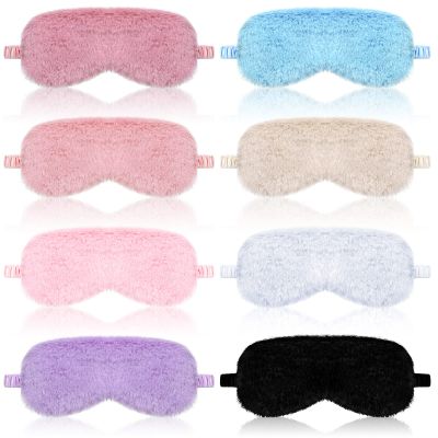 Geyoga 8 Pieces Plush Eye Masks Bulk Eye Covers for Sleeping Faux Fur Eye Mask Slumber Party Favors Masks for Women