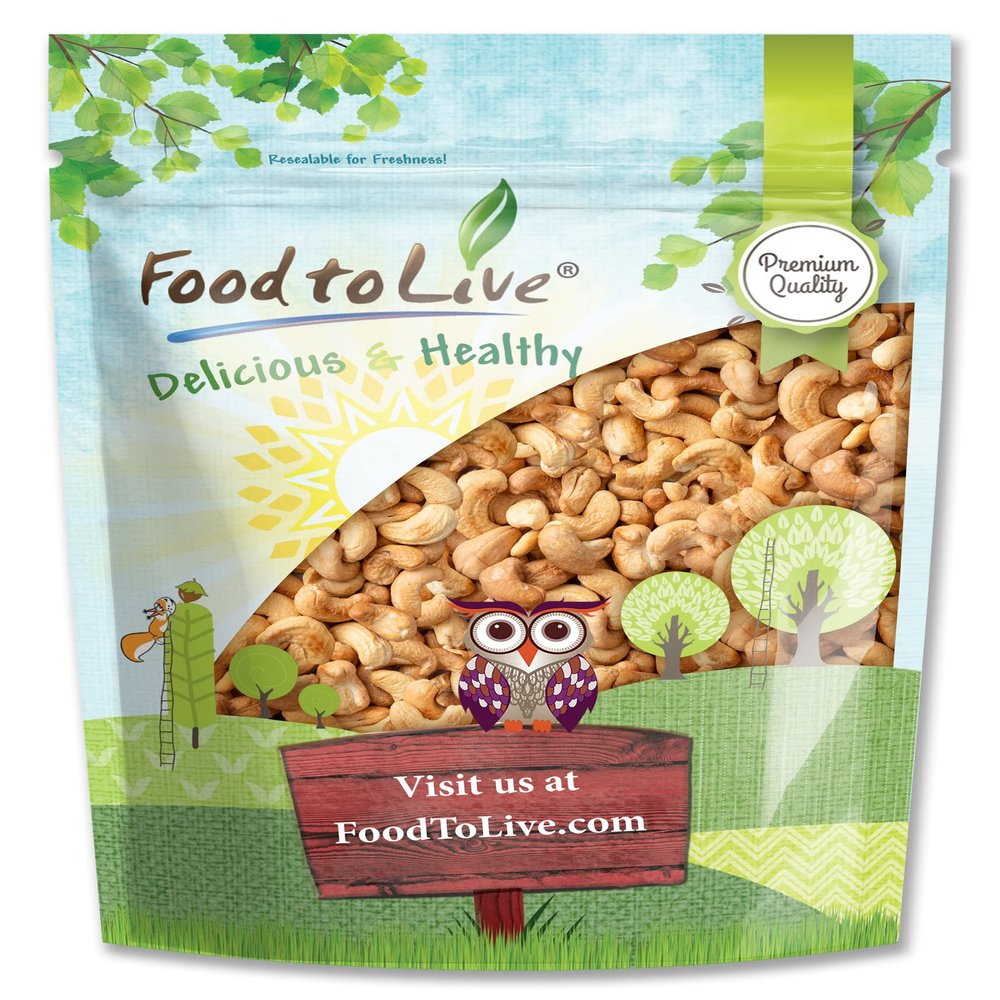 Food to Live Dry Roasted Whole Cashews with Himalayan Salt, 8 Ounces Oven Roasted Lightly Salted Fancy Nuts, No Oil Added, Vegan, Kosher, Bulk. Crunchy Texture. Great Snack