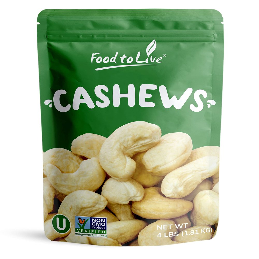 Food to Live Dry Roasted Whole Cashews with Himalayan Salt, 4 Pounds Oven Roasted Lightly Salted Fancy Nuts, No Oil Added, Vegan, Kosher, Bulk. Crunchy Texture. Great Snack