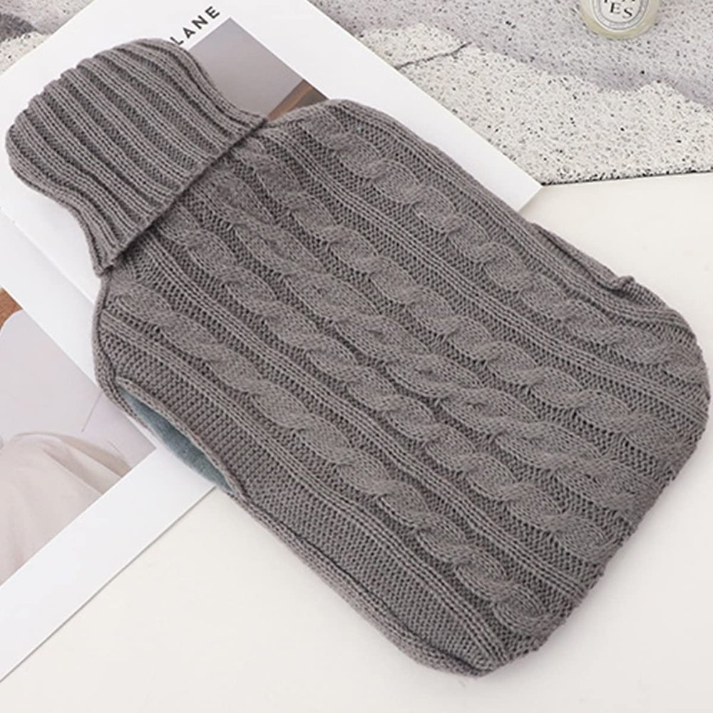 2L Large Capacity, Hot Water Bottle with Cover, Transparent Natural Rubber, Super Soft and Durable Hot Water Bag for Adults or Kids for Neck and Shoulder (Color : Gray)