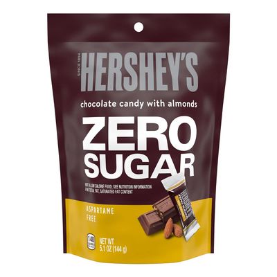 HERSHEY'S Zero Sugar Chocolate with Almonds Candy Bars, Individually Wrapped, Aspartame Free, 5.1 oz Bag