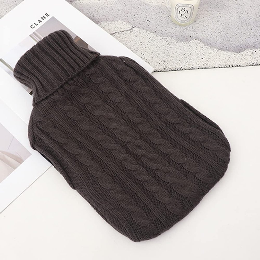 2L Large Capacity, Hot Water Bottle with Cover, Transparent Natural Rubber, Super Soft and Durable Hot Water Bag for Adults or Kids for Neck and Shoulder (Color : Black)