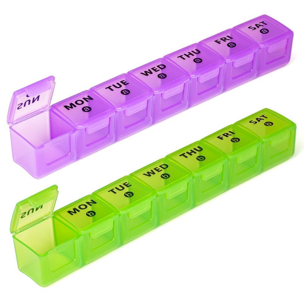 2-Pack Large Weekly Pill Organizer,Vitamin Pill Box Organizer 7 Day with Big Compartments, Am Pm Pill case for Travel,XL Medicine Organizer 14 Day for Fish Oils, Vitamin Holder Supplement
