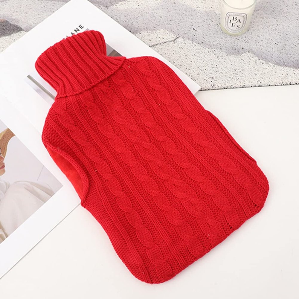 2L Large Capacity, Hot Water Bottle with Cover, Transparent Natural Rubber, Super Soft and Durable Hot Water Bag for Adults or Kids for Neck and Shoulder (Color : Red)