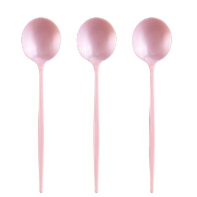 Silver Spoons OPULENCE COLLECTION DISPOSABLE SPOONS | Heavy Duty Plastic Flatware | 20 Spoons | for Upscale Wedding and Dining (Blush Pearl)