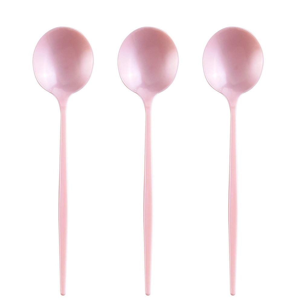 Silver Spoons OPULENCE COLLECTION DISPOSABLE SPOONS | Heavy Duty Plastic Flatware | 20 Spoons | for Upscale Wedding and Dining (Blush Pearl)
