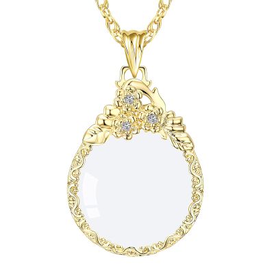 5X Necklace Magnifier Magnifying Glass Flower Pendant Retro Magnifying Loupe Pocket Jewelry Magnifier Necklace Elegant Long Sweater Chain with Jewelry Box for Senior Reading
