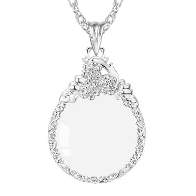 5X Necklace Magnifier Magnifying Glass Flower Pendant Retro Magnifying Loupe Pocket Jewelry Magnifier Necklace Elegant Long Sweater Chain with Jewelry Box for Senior Reading
