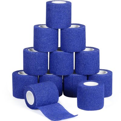 12Pcs 2x 5 Yards Self Adhesive Bandage Wrap Elastic Bandage Wrap Self Adherent Cohesive Wrap Bandages for Wrist Ankle Vet Tape for Dogs Athletic Swelling Sprains Tape Grip Cover (Blue)