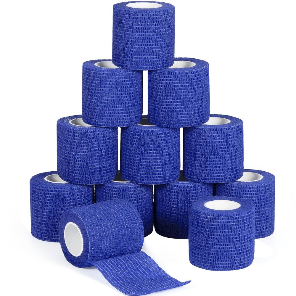12Pcs 2x 5 Yards Self Adhesive Bandage Wrap Elastic Bandage Wrap Self Adherent Cohesive Wrap Bandages for Wrist Ankle Vet Tape for Dogs Athletic Swelling Sprains Tape Grip Cover (Blue)