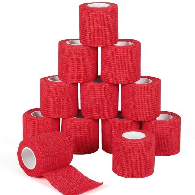 12Pcs 2x 5 Yards Self Adhesive Bandage Wrap Elastic Bandage Wrap Self Adherent Cohesive Wrap Bandages for Wrist Ankle Vet Tape for Dogs Athletic Swelling Sprains Tape Grip Cover (Red)
