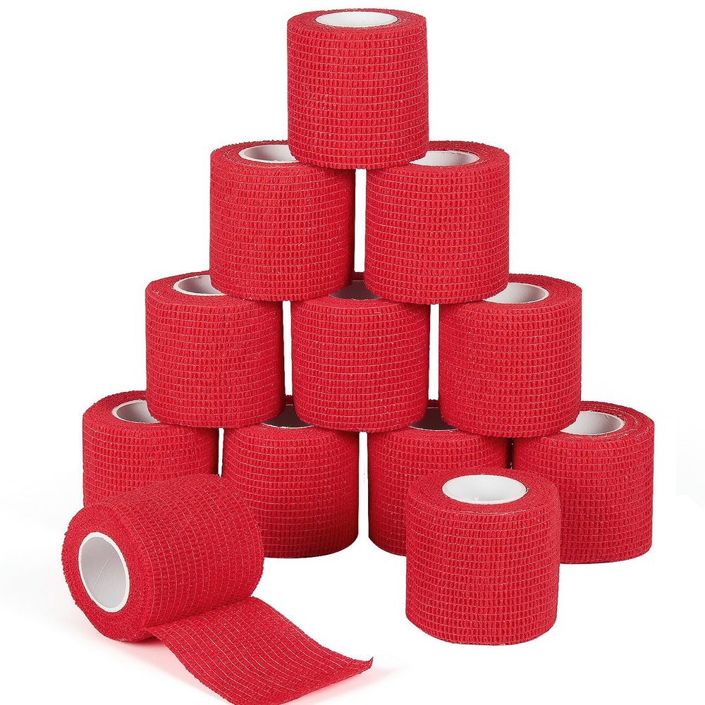 12Pcs 2x 5 Yards Self Adhesive Bandage Wrap Elastic Bandage Wrap Self Adherent Cohesive Wrap Bandages for Wrist Ankle Vet Tape for Dogs Athletic Swelling Sprains Tape Grip Cover (Red)