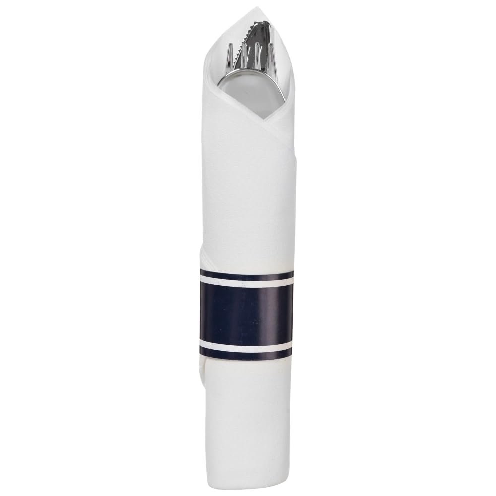 True Navy Premium Rolled Cutlery Set (10 Count) - Includes Fork, Knife, & Spoon - Perfect for Parties & Special Events