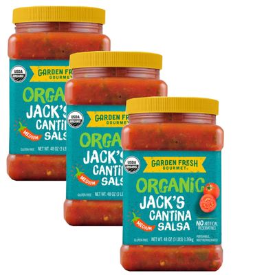 Garden Fresh Gourmet Organic Jack's Cantina Salsa - For a Flavorful Meal - No Artificial Preservatives - USDA Organic - Great for Taquitos, Bakes, Beans, Soups, Burritos - 3 Pack (48 oz Each)