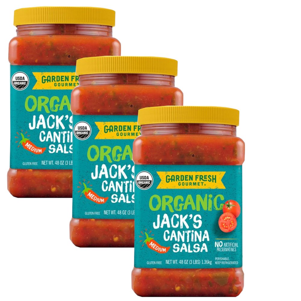 Garden Fresh Gourmet Organic Jack's Cantina Salsa - For a Flavorful Meal - No Artificial Preservatives - USDA Organic - Great for Taquitos, Bakes, Beans, Soups, Burritos - 3 Pack (48 oz Each)