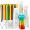 [40 Sets - 24 Oz] Crystal Clear PET Plastic Cups With Dome lids & Straws for Iced Coffee, Cold Drinks, Milkshake, Slush Cup, Smoothy's, Slurpee, Party's, Plastic Disposable Cups view 1