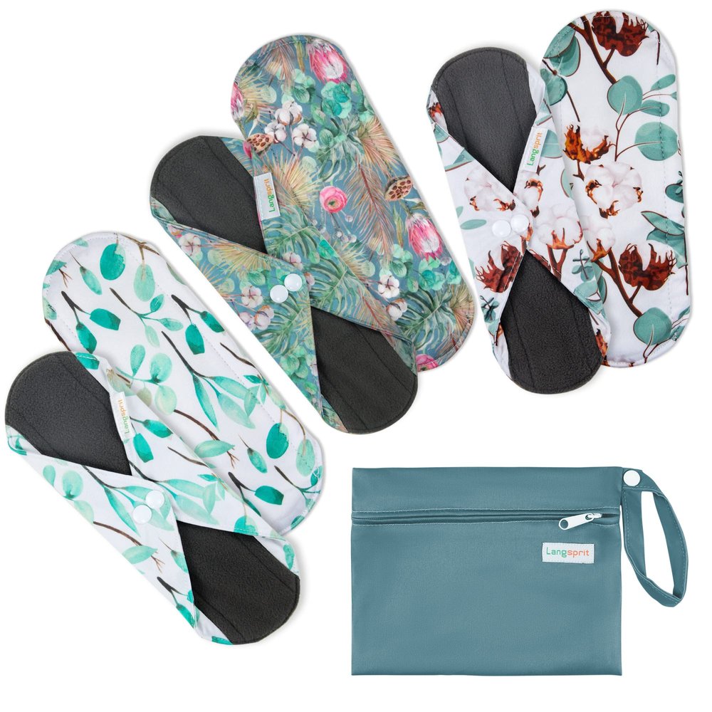 7pcs Set 1 pc Mini Wet Bag +6pcs Absorbent Reusable Sanitary Pads/Washable Cloth Menstrual Pads(Summer,M)
