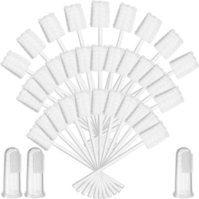 Tondiamo 100 Pcs Baby Tongue Cleaner for 0-36 Months Bulk Disposable 3D Soft Infant Baby Mouth Oral Cleaner with 3 Pieces Finger Toothbrush for Newborn Individually Wrapped Oral Cleaning Stick
