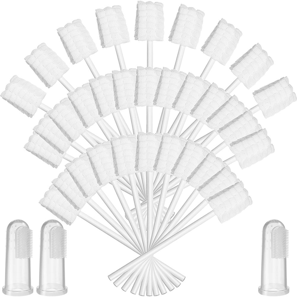 Tondiamo 100 Pcs Baby Tongue Cleaner for 0-36 Months Bulk Disposable 3D Soft Infant Baby Mouth Oral Cleaner with 3 Pieces Finger Toothbrush for Newborn Individually Wrapped Oral Cleaning Stick