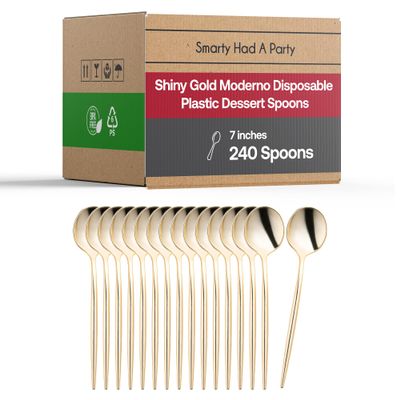 Disposable Plastic Cutlery Set - Disposable Heavy Duty Flatware Silverware, Party Supplies for Wedding & All Occasions (Gold, Dessert Spoons (300 Spoons))
