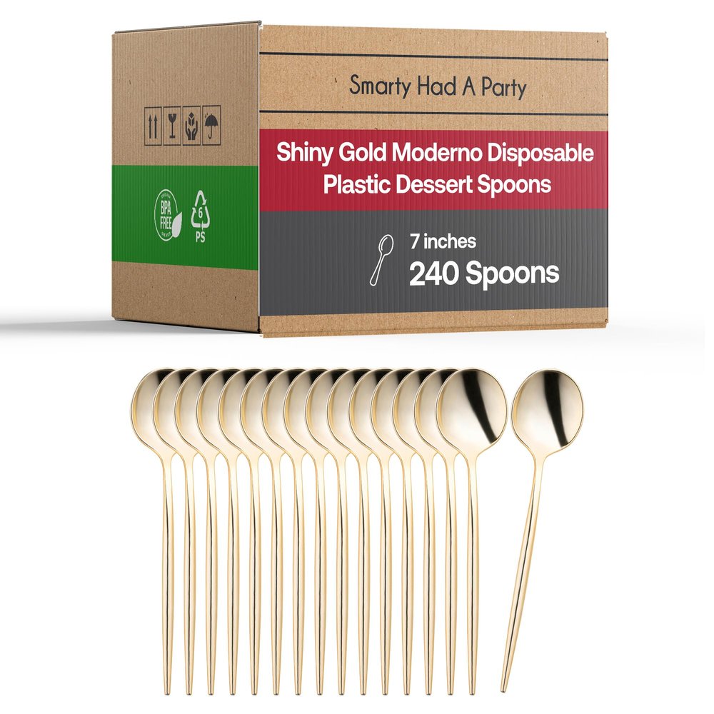 Disposable Plastic Cutlery Set - Disposable Heavy Duty Flatware Silverware, Party Supplies for Wedding & All Occasions (Gold, Dessert Spoons (300 Spoons))