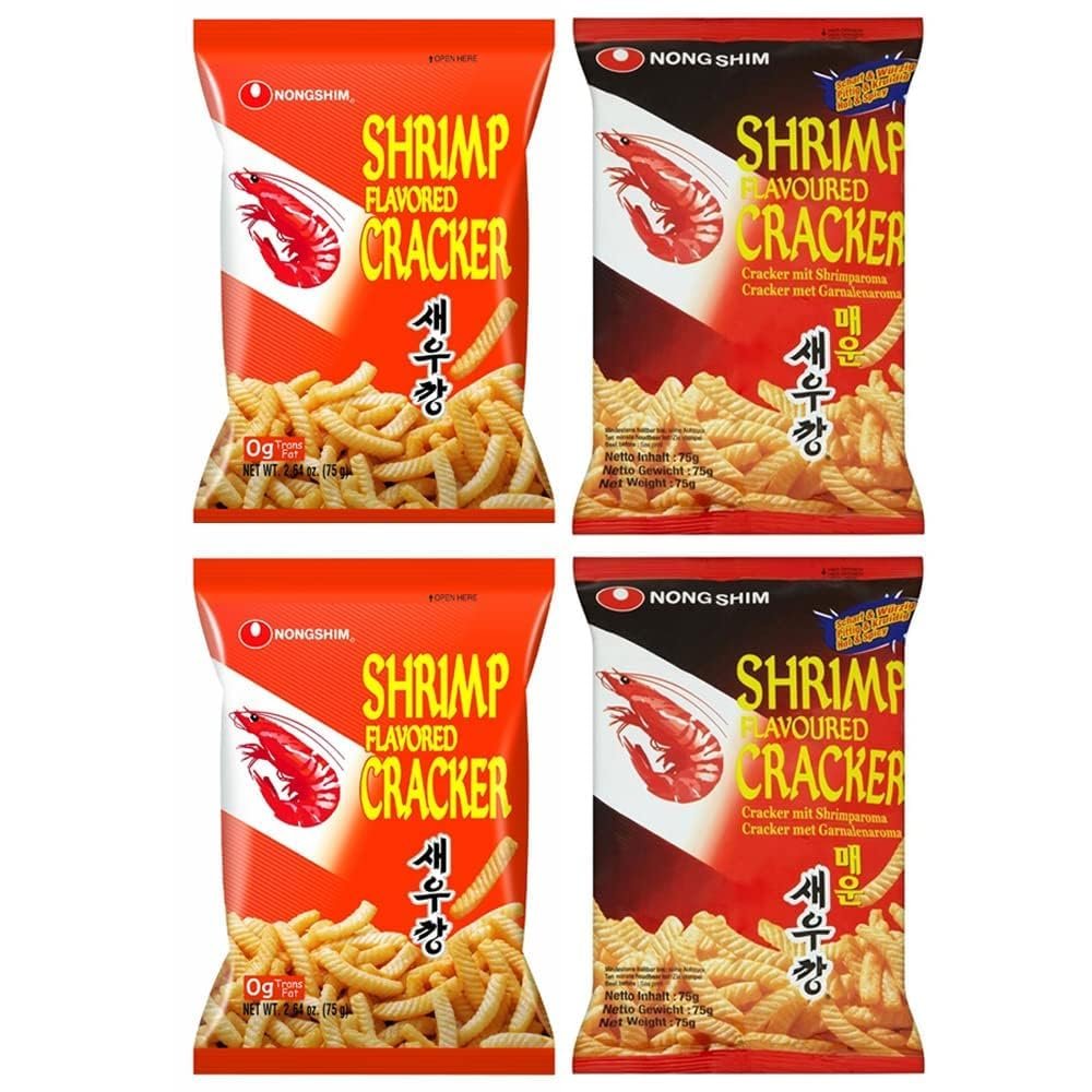 Nongshim Shrimp Crackers Set (Original Flavor + Spicy Flavor) 4 pack