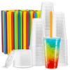 [40 Sets - 24 Oz] Crystal Clear PET Plastic Cups With Flat lids & Straws for Iced Coffee, Cold Drinks, Milkshake, Slush Cup, Smoothy's, Slurpee, Party's, Plastic Disposable Cups view 1