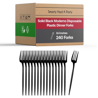 Disposable Plastic Cutlery Set - Disposable Heavy Duty Flatware Silverware, Party Supplies for Wedding & All Occasions (Black, Forks (480 Forks))