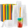 [40 Sets - 16 Oz] Crystal Clear PET Plastic Cups With - Flat lids & Straws for Iced Coffee, Cold Drinks, Milkshake, Slush Cups, Smoothies Slurpee, Party's, Plastic Disposable Cups view 1