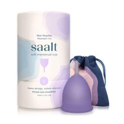 Saalt Soft Menstrual Cup Reusable Period Cup Made for Comfortable, Leak-Free Protection Up to 12 Hours BPA & Latex Free Includes Cup & Carry Bag (Regular, Mountain Iris)