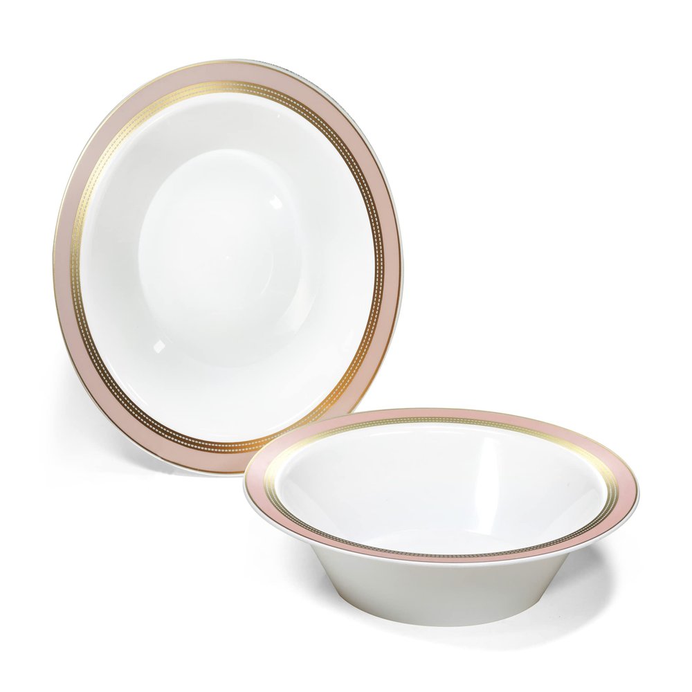 " OCCASIONS " 60 Plates Pack, Heavyweight Disposable Wedding Party Plastic Bowls (14 oz Soup Bowl, Ritz Blush & Gold)