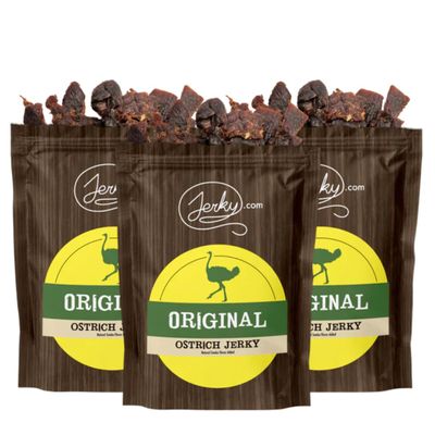 Jerky.com Exotic Original Ostrich Jerky - Wild Game Meat Snacks, Exotic Snacks, High-Protein, All-Natural, No Added Preservatives - Healthy Snacks for Adults - 1.75 oz. (Pack of 3)