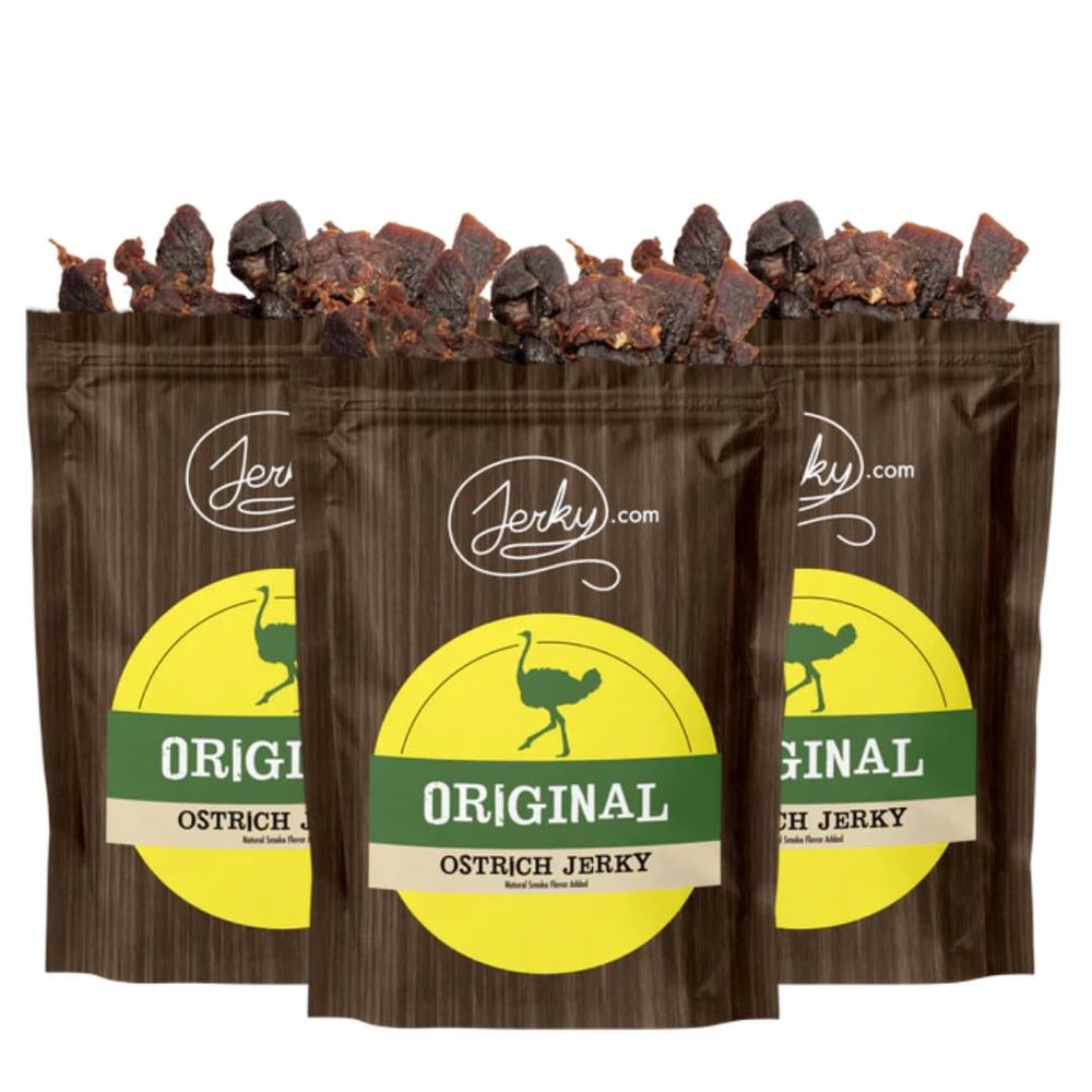 Jerky.com Exotic Original Ostrich Jerky - Wild Game Meat Snacks, Exotic Snacks, High-Protein, All-Natural, No Added Preservatives - Healthy Snacks for Adults - 1.75 oz. (Pack of 3)