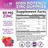Zinc Gummies 50mg - Extra Strength Skin Health & Immune Support Gummy, Vegan, Non-GMO & Gluten Free - Best Zinc Supplement Antioxidant Heart & Bone Health Chewable Tasty Berry Flavor - 60 Gummies view 2