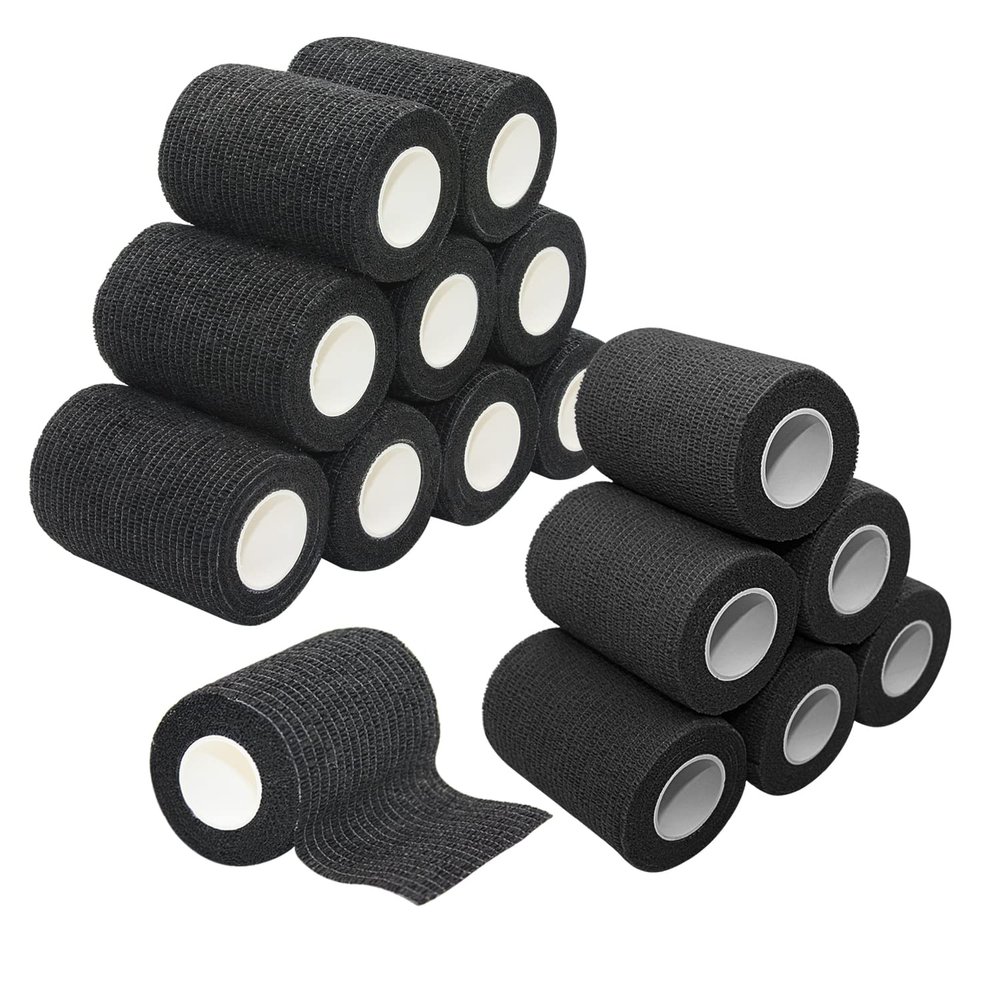 [16 Pack-3" x5Yards] MINGYUE Self Adhesive Bandage Wrap,Athletic Tape,Sports Tape,Wrist and Ankle Wrap Tape,Cohesive Bandage for Vet Tape(Black)