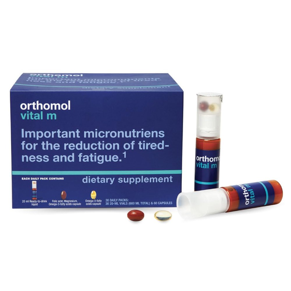 Orthomol Vital M  Daily Multivitamin for Men, Vitamins A, B, C, D3, E, K, Zinc, Iodine & Omega-3, Supports Energy, Vitality, Immune Health & Metabolism, 7-Day Supply, Liquid+ Capsules Supplement