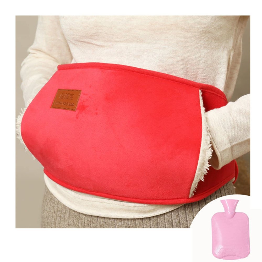 Neck hot Water Bottle with Cover Soft Waist Cover,Body hot Water Bottle Hot Water Bag for Neck and Shoulder, Back, Legs,Waist Warm (Color : Red)