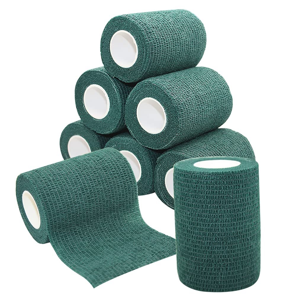 [8 Pack-3" x5Yards] MINGYUE Self Adhesive Bandage Wrap,Athletic Tape,Sports Tape,Wrist and Ankle Wrap Tape,Cohesive Bandage for Vet Tape(Dark Green)