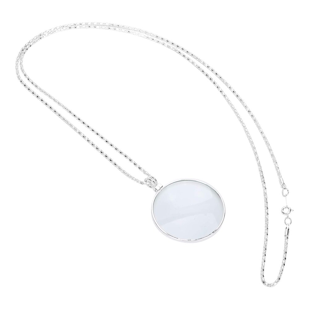 Hanging Magnifier, Mini Portable 5X Magnifier Necklace, Novelty Unisex Monocle, loupe Chain Jewelry Magnifier with Pendant Optical Lens, Increases Eyesight(Silver)