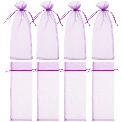 10pcs Sheer Wine Bag, Mesh Organza Wine Bottle Cover Dresses Wrap Christmas Bags with Drawstring (Lavender)