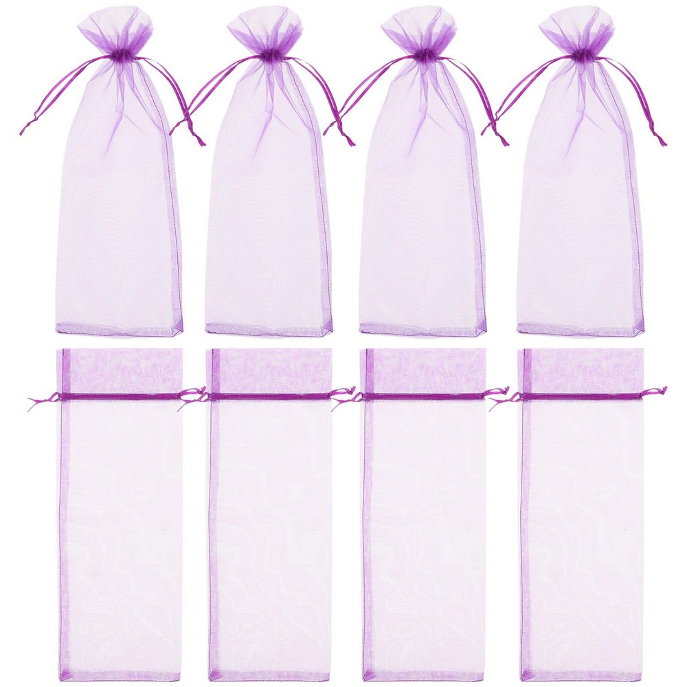 10pcs Sheer Wine Bag, Mesh Organza Wine Bottle Cover Dresses Wrap Christmas Bags with Drawstring (Lavender)