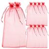 10pcs Sheer Wine Bag, Mesh Organza Wine Bottle Cover Dresses Wrap Christmas Bags with Drawstring (Dark Red) view 1