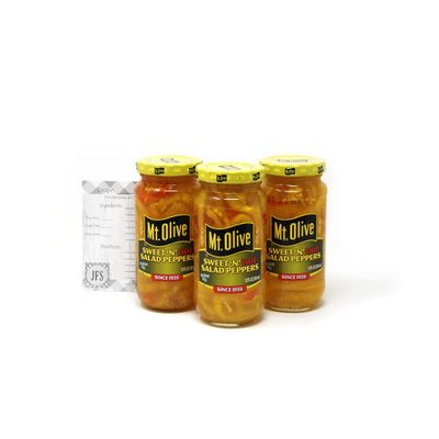 Mt. Olive Sweet N Hot Salad Peppers, 12 FL Oz (355 ml), Pack of 3 Jars Bundled with a JFS Recipe Card.