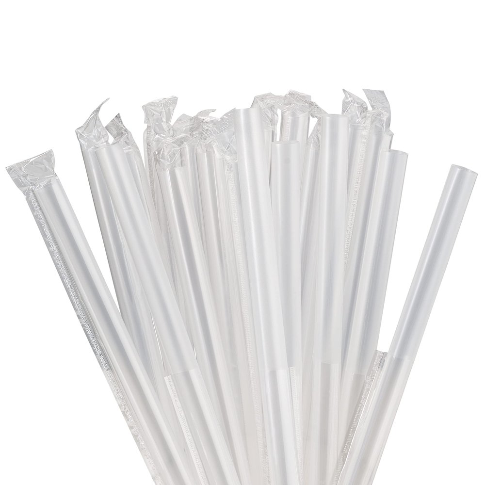 Jumbo Clear Milkshake Straws Individually Wrapped, 100 Pack, Extra Wide Smoothie 0.47" Disposable Fat Boba Tea Straw, BPA Free, Extra Durable Restaurant Quality - by DuraHome