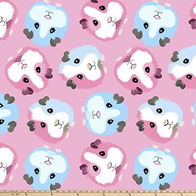 Guinea Pigs Pink Anti-Pill Premium Fleece Fabric By The Yard