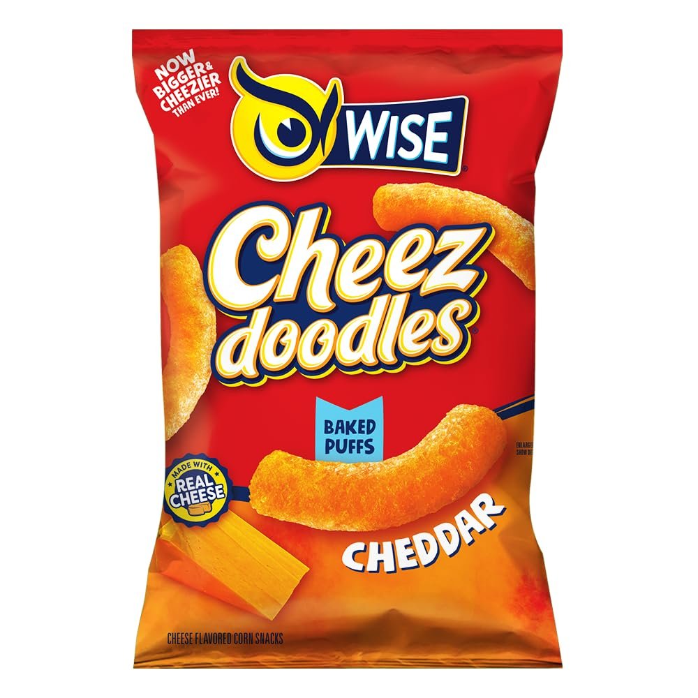 Wise Snacks Cheez Doodles Baked Puffs, Real Cheddar Cheese, Individual Snack Size Bags, School and Halloween Snacks for Kids, Gluten Free, 0g Trans Fat, No Preservatives, 0.75 Ounce (42 Count)