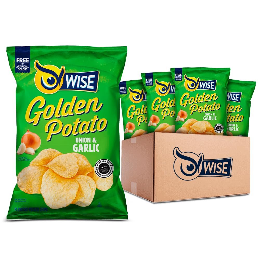 Wise Snacks Onion and Garlic Potato Chips Bulk Snack for Fun and Tasty Snacking 0.75 Ounce 40 Count, Gluten Free, 0g Trans Fat, No Preservatives