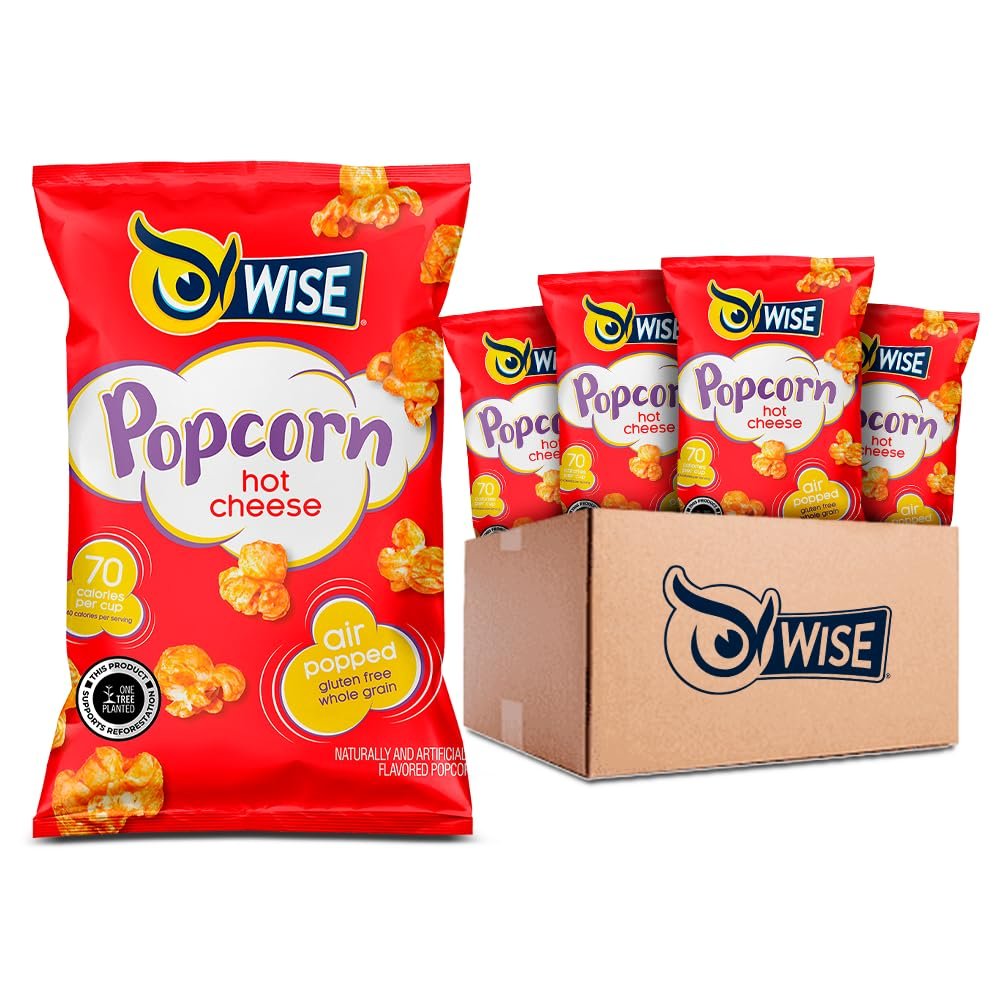 Wise Snacks Hot Cheese Popcorn 0.625 Ounce (42 Count), Air Popped Individual Snack Size Bags Healthy Popcorn Snacks, School and Halloween Snacks for Kids, Gluten Free
